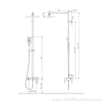 Bathroom square shape shower head fixtures set faucet